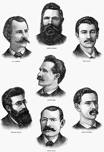 The 7 Haymarket martyrs who were convicted of murder.
