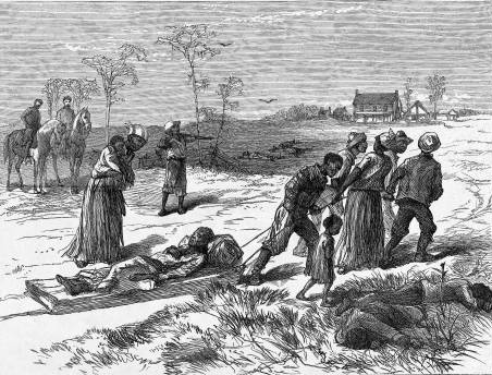 Gathering the dead after the Colfax massacre, published in Harper's Weekly, May 10, 1873